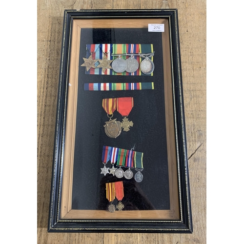 A framed selection of WW2 medals including The Territorial Medal, note ...