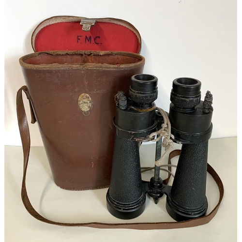 299 - Cased Barr & Stroud military marked binoculars (glue repair to left eye piece)