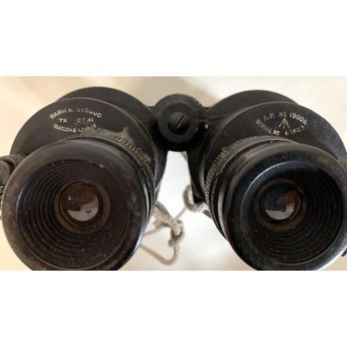 299 - Cased Barr & Stroud military marked binoculars (glue repair to left eye piece)