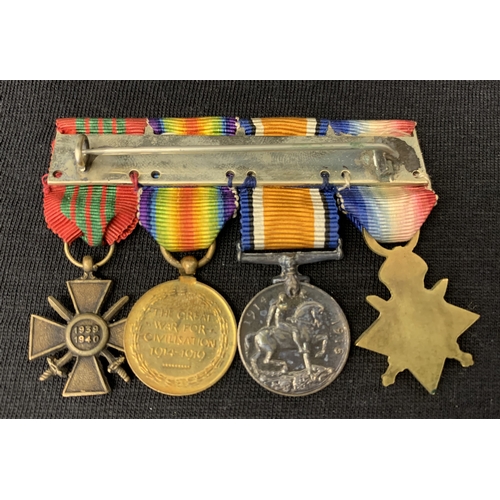 156 - WW1 medal group, British trio with a French Croix de Guerre, all miniature