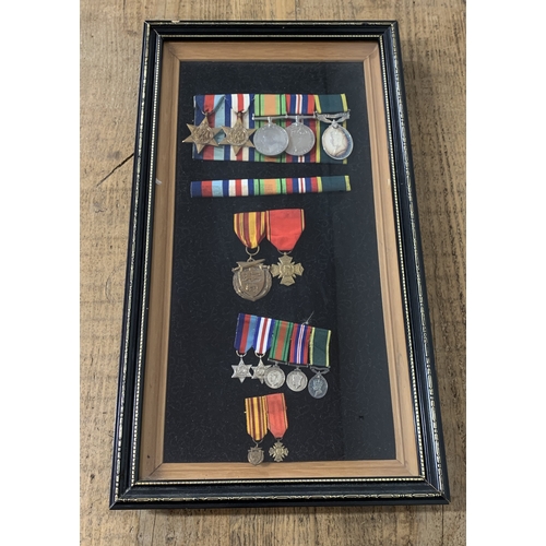 166 - A framed selection of WW2 medals including The Territorial Medal, note on back of frame reads 'T7938... 