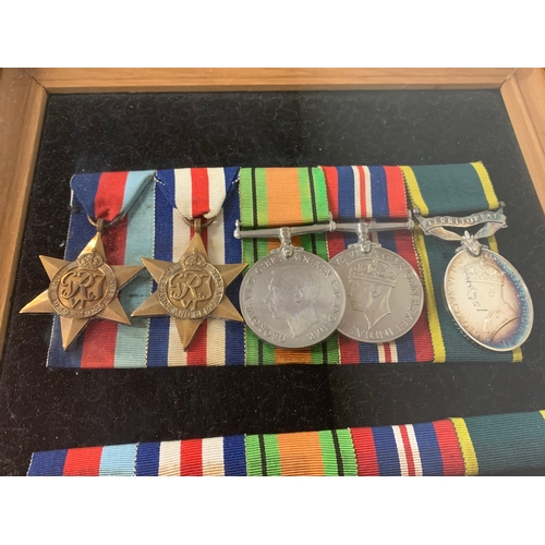 166 - A framed selection of WW2 medals including The Territorial Medal, note on back of frame reads 'T7938... 