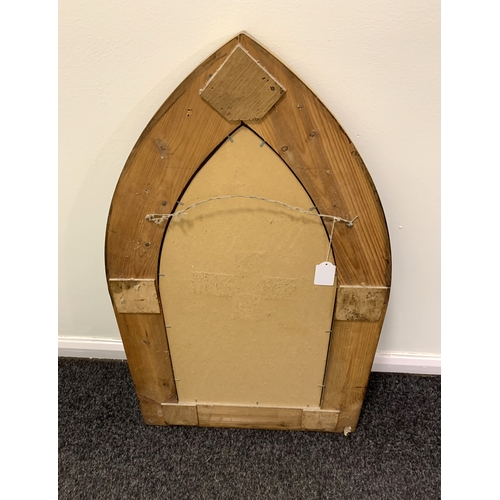 184 - A pine framed arched mirror with coloured glass