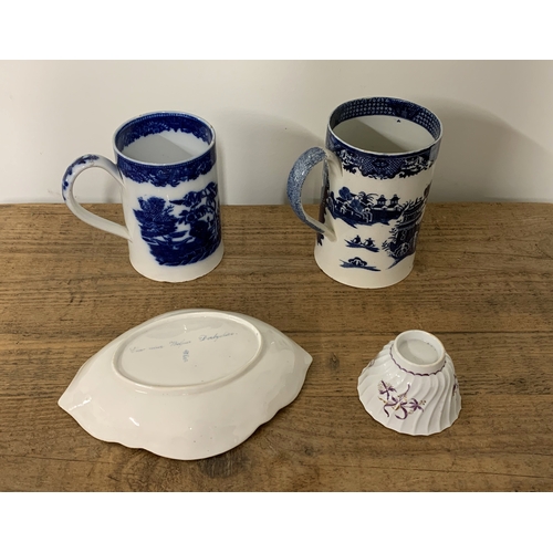 194 - Two 19th Century blue and white transfer printed mugs (both with hairlines), an early 19th Century C... 