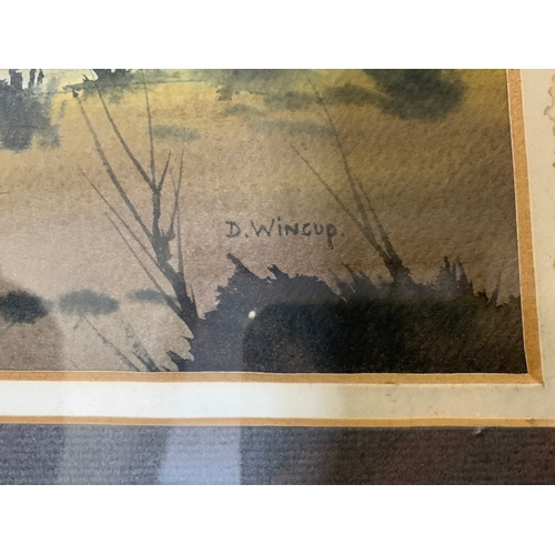 199 - A framed and glazed watercolour 'Blythburgh Evening', signed D Wincup, 20