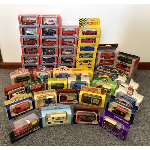 21 - A box of mixed vintage vehicles including 'Cararama', Maisto Supercar, Lledo etc