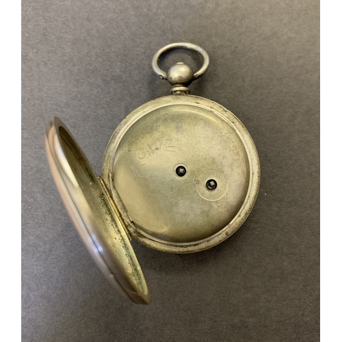 252 - A vintage silver full hunter pocket watch (cracked glass)