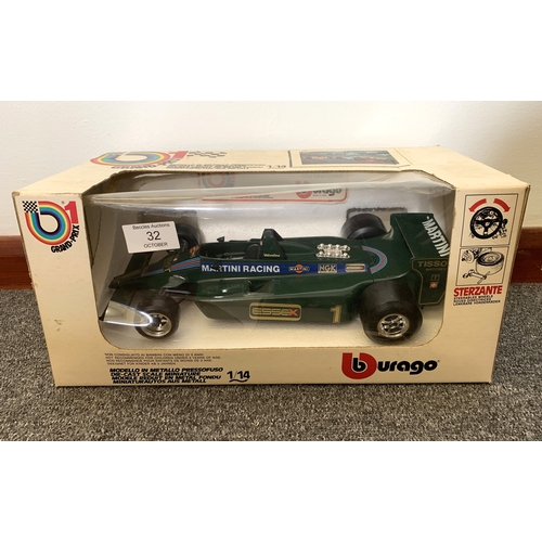 32 - A boxed vintage Burago 1:14 scale Lotus MK4/79 in Martini-Tissot Livery