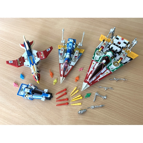 55 - Three vintage Gatchaman Gatchaspartan Space Crafts, a Godphenix plus accessories