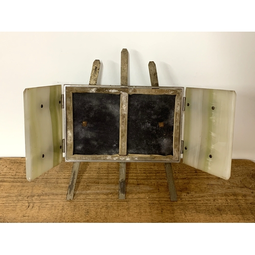 77 - An unusual vintage double sided easel back photo frame with heavy onyx front plus a small brass fram... 