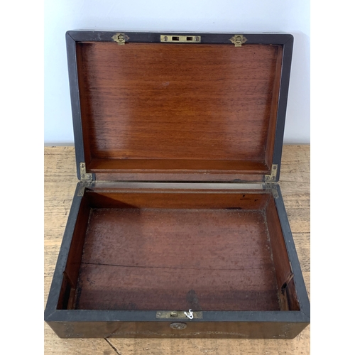 91 - An ornate Victorian rosewood box with mother of pearl inlay, void interior, 13 3/4