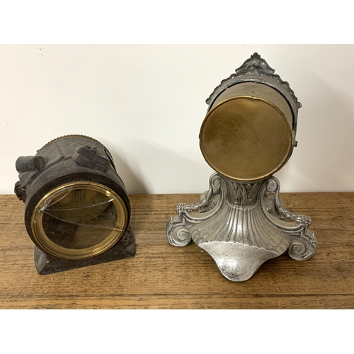 96 - Two spelter cased mantel clocks including one with cherubs, the face marked P.B. plus a French movem... 