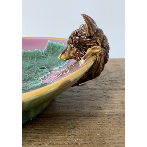 207 - A Victorian Majolica fox head strawberry serving dish c1869, although no obvious makers mark, the pi... 