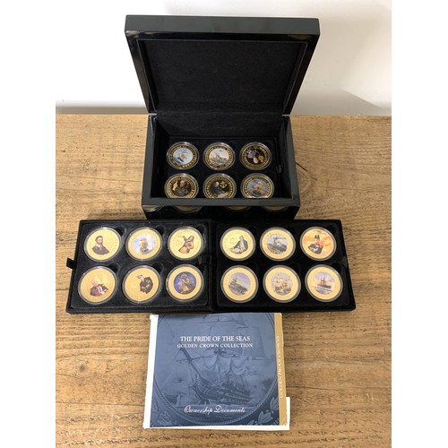 272 - The Pride of the Seas coin set layered in 24 carat gold, eighteen coins with certificates