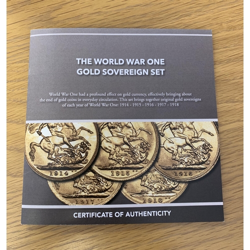 130 - A WW1 cased gold sovereign set with certificate of authenticity, originally from Hattons of London, ... 