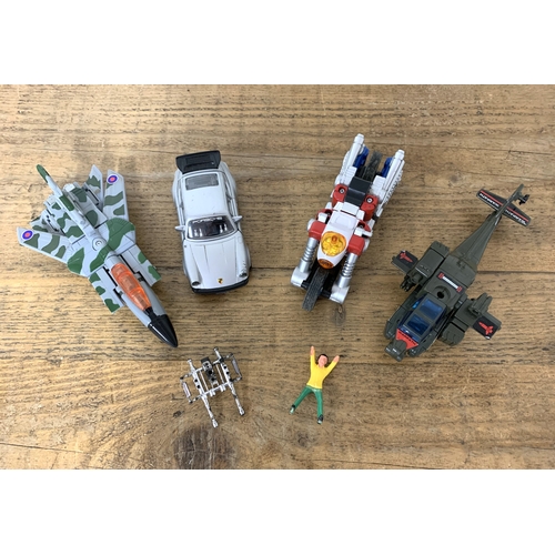 334 - Four vintage Gobots, a Super Gobots Spy Eye Jet Plane 1985 with a Warpath, a Cy-Kill plus a Gobots S... 