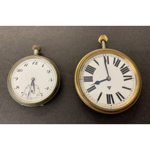 343 - A large 8 day pocket watch, 65mm across with a vintage pocket watch