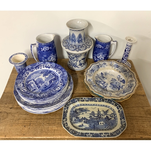 14 - A selection of vintage blue and white china including Spode Italian, Wedgwood Ferrara plus a 19th Ce... 