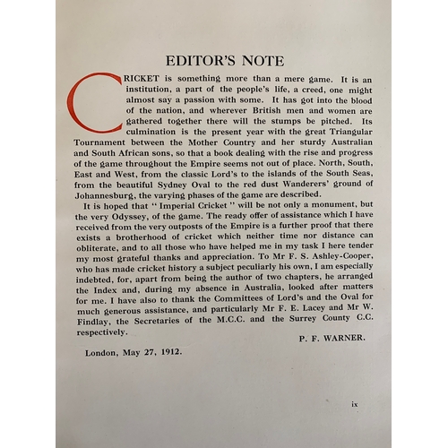 163 - Limited edition 272/900 'Imperial Cricket' by P.F. Warner c1912 (mild signs of age and storage to ou... 