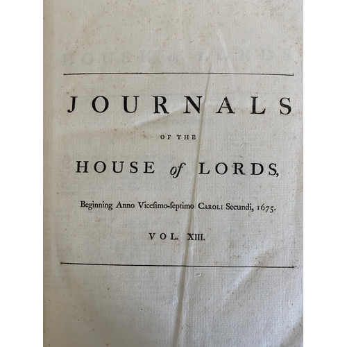 164 - c1681 'Journals of the House of Lords' Vol XIII, beginning 1675, detailing bills brought before the ... 