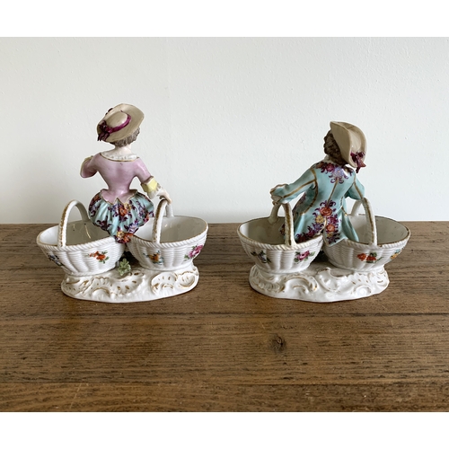 185 - A pair of late 19th Century Meissen style figurines with blue Augustus Rex style mark to base, appro... 