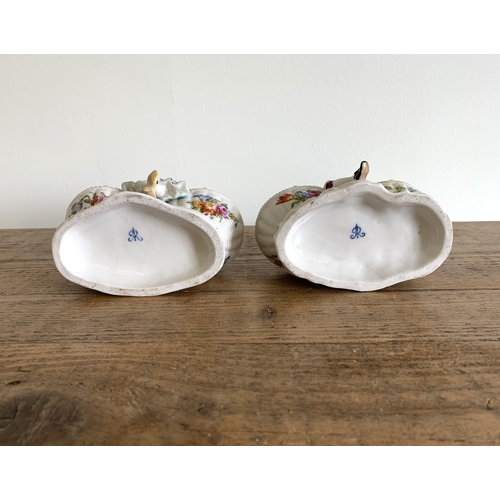 185 - A pair of late 19th Century Meissen style figurines with blue Augustus Rex style mark to base, appro... 