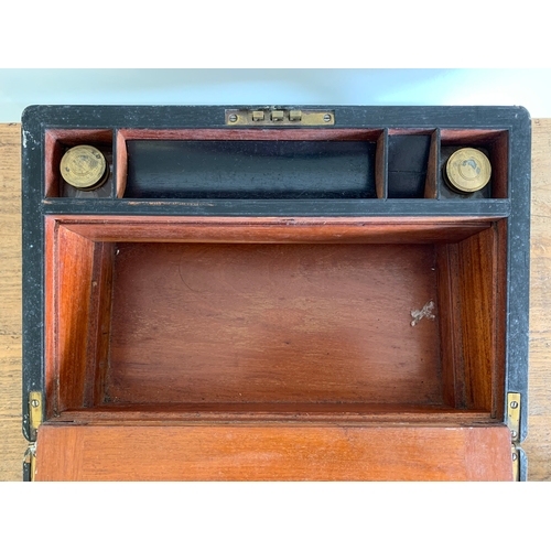 187 - A good 19th Century rosewood writing slope, two interior ink wells and inner locking compartment, me... 