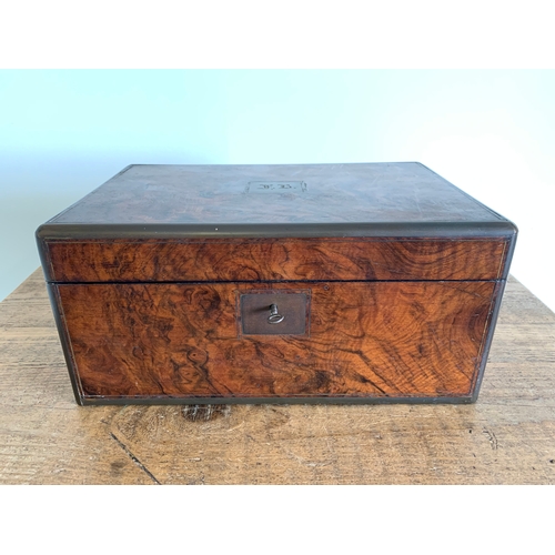 187 - A good 19th Century rosewood writing slope, two interior ink wells and inner locking compartment, me... 