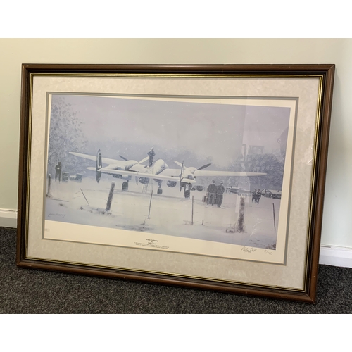 217 - A vintage limited edition print of P38 White Lightening, 38th Fighter Squadron, signed Philip West, ... 