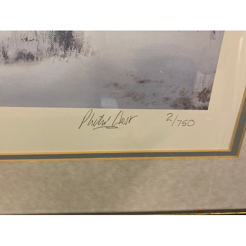 217 - A vintage limited edition print of P38 White Lightening, 38th Fighter Squadron, signed Philip West, ... 