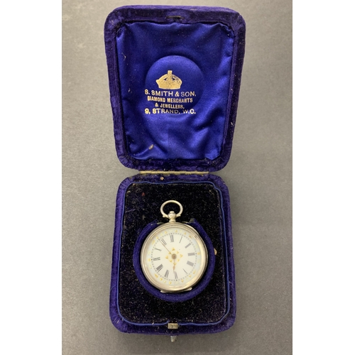 23 - A boxed vintage silver pocket watch (glass loose)