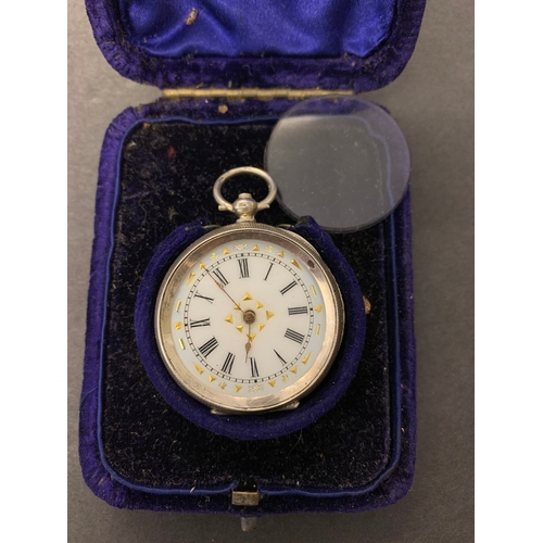 23 - A boxed vintage silver pocket watch (glass loose)