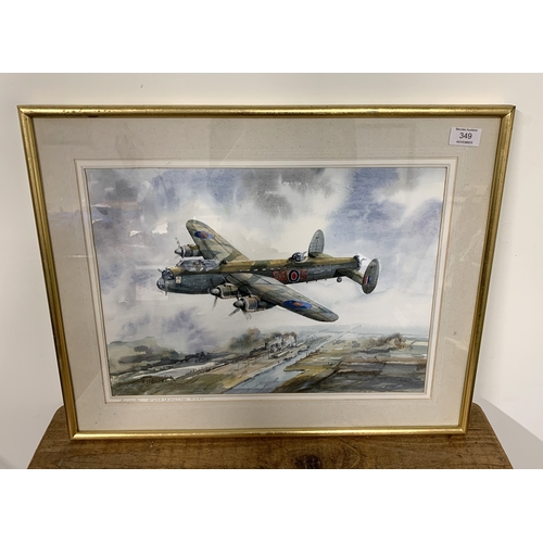 349 - A watercolour of a Lancaster, signed by S T Gleed, frame size approx. 24