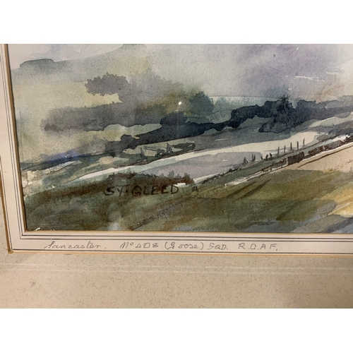 349 - A watercolour of a Lancaster, signed by S T Gleed, frame size approx. 24