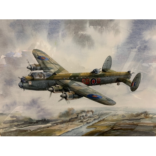 349 - A watercolour of a Lancaster, signed by S T Gleed, frame size approx. 24