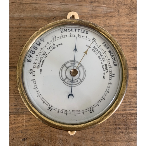 38 - A late Victorian 'The Life-Buoy' aneroid bulkhead marine barometer, most likely by Dolland c1895, br... 