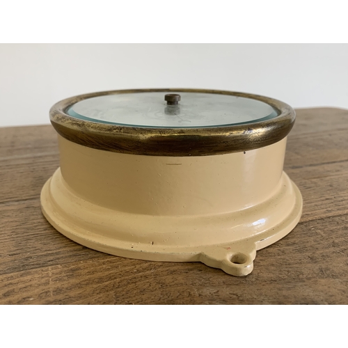 38 - A late Victorian 'The Life-Buoy' aneroid bulkhead marine barometer, most likely by Dolland c1895, br... 