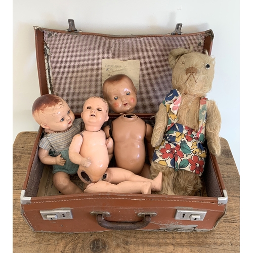 75 - Three vintage jointed limb dolls, one marked Germany (play worn condition) plus a vintage one eyed t... 