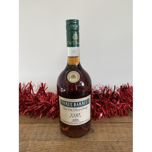 11 - A 100cl Three Barrels VSOP French brandy