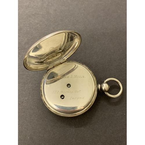 111 - An antique silver full hunter pocket watch, inscription inside reads 'William H Mills, 172 Oxford St... 