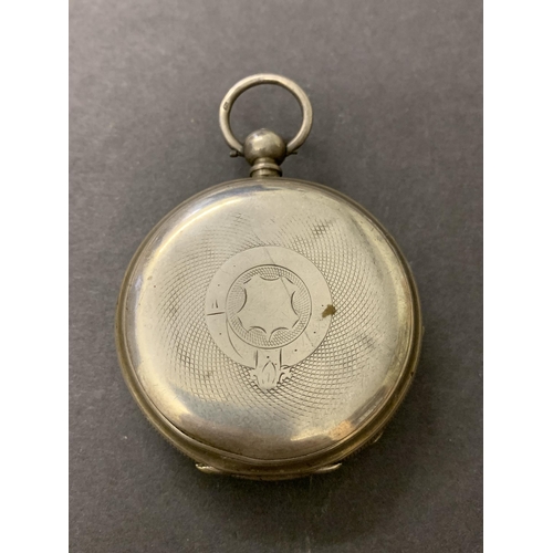 113 - An antique silver pocket watch (cracked crystal, no second hand)