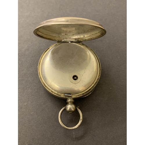 113 - An antique silver pocket watch (cracked crystal, no second hand)