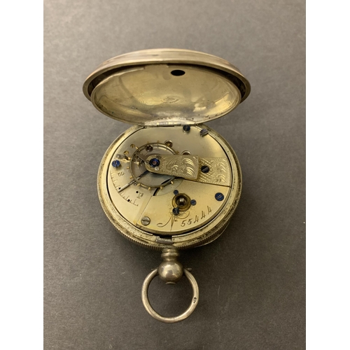 113 - An antique silver pocket watch (cracked crystal, no second hand)