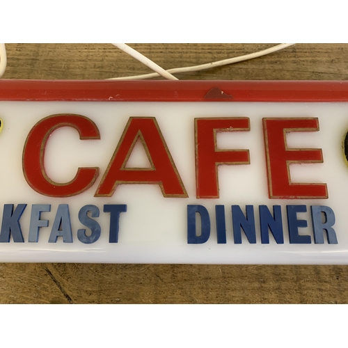 204 - A vintage light box sign, reads 'Cafe, Breakfast, Dinner, Tea', this is a collectors item only and h... 