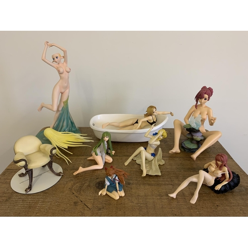 292 - A selection of Japanese PVC erotic Anime figurines, some are anatomically explicit (one has as found... 