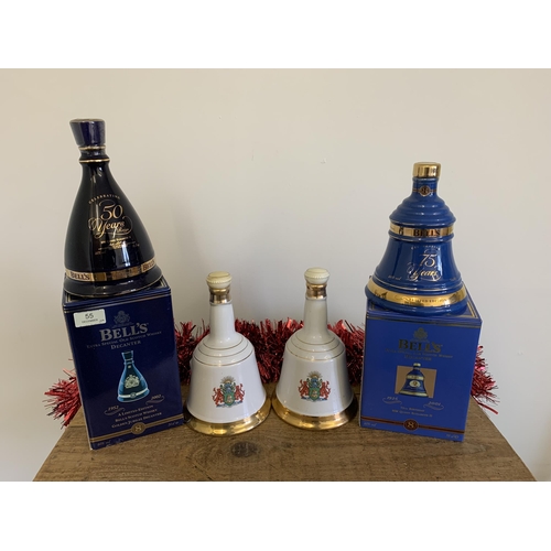 55 - A boxed Bell's bell 70cl 2002 Golden Jubilee decanter, a boxed 2001 Her Majesty 75th birthday plus t... 