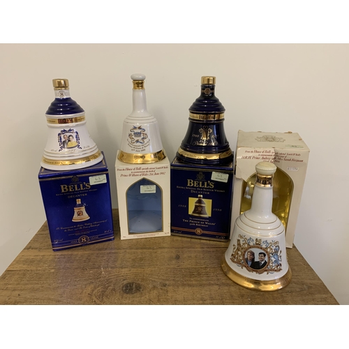 63 - Four Royal commemorative Bell's bell decanters including 1986 Andrew and Fergie, 1982 Birth of Willi... 