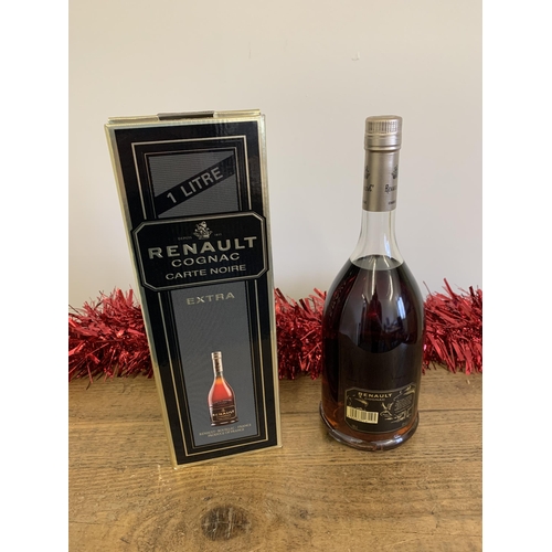 A boxed one litre bottle of Renault cognac, Extra Carte Noire