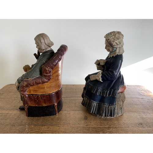 81 - A pair of late 19th/early 20th Century Bernard Block Eichwald Majolica pottery tobacco jar figures o... 