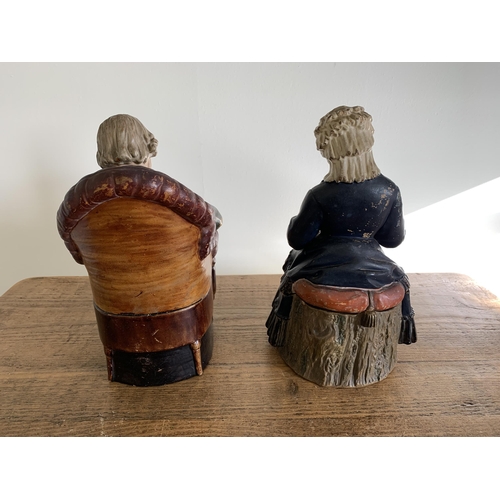 81 - A pair of late 19th/early 20th Century Bernard Block Eichwald Majolica pottery tobacco jar figures o... 